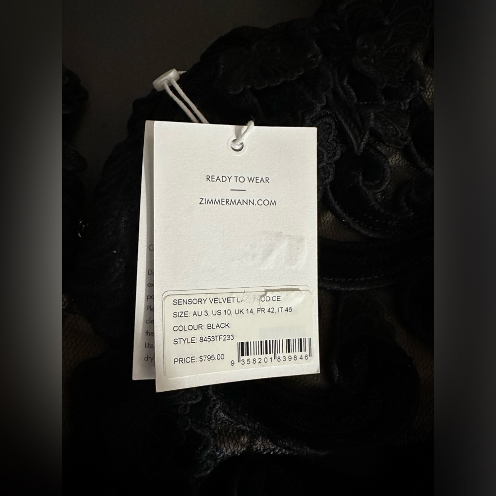 Zimmermann
SENSORY VELVET LACE BODICE AU 3 US 10 - Picture 9 of 11